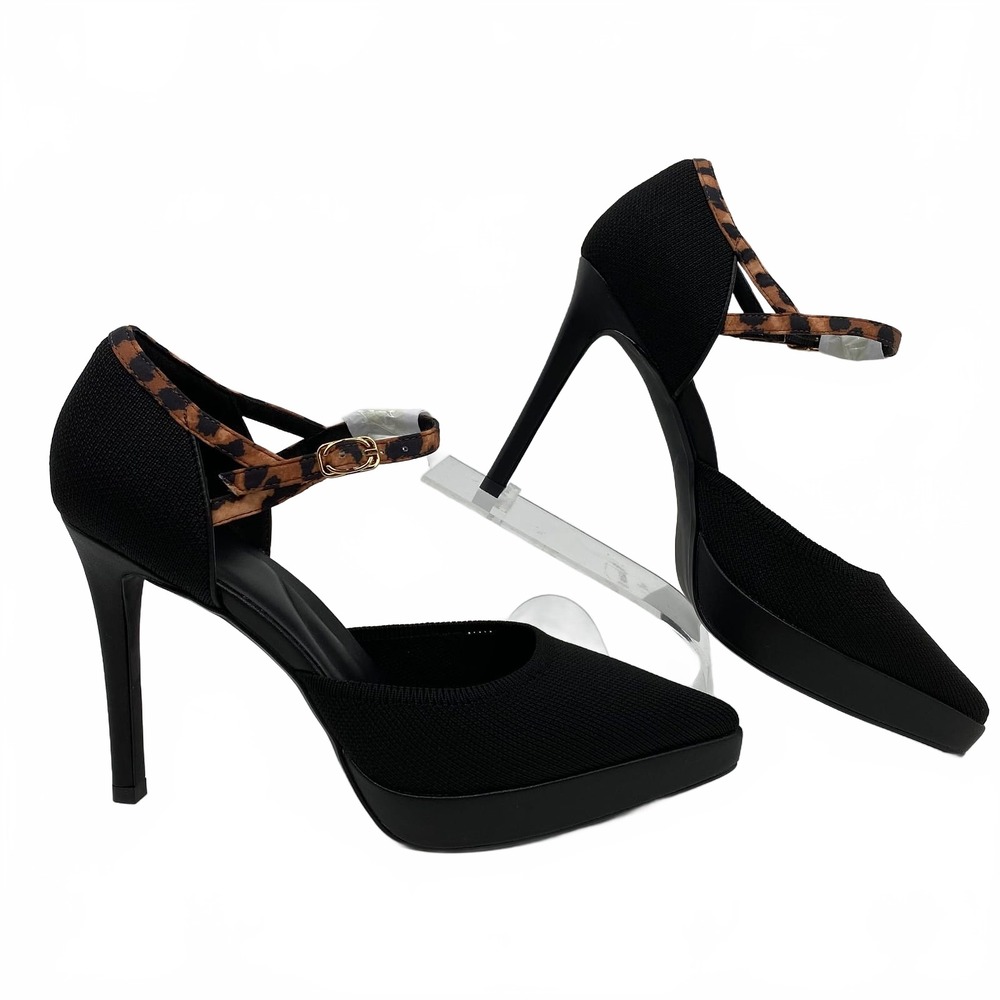 Cosy Island Black Brown Cheetah Accent Ankle Strap Heels | Women’s US7